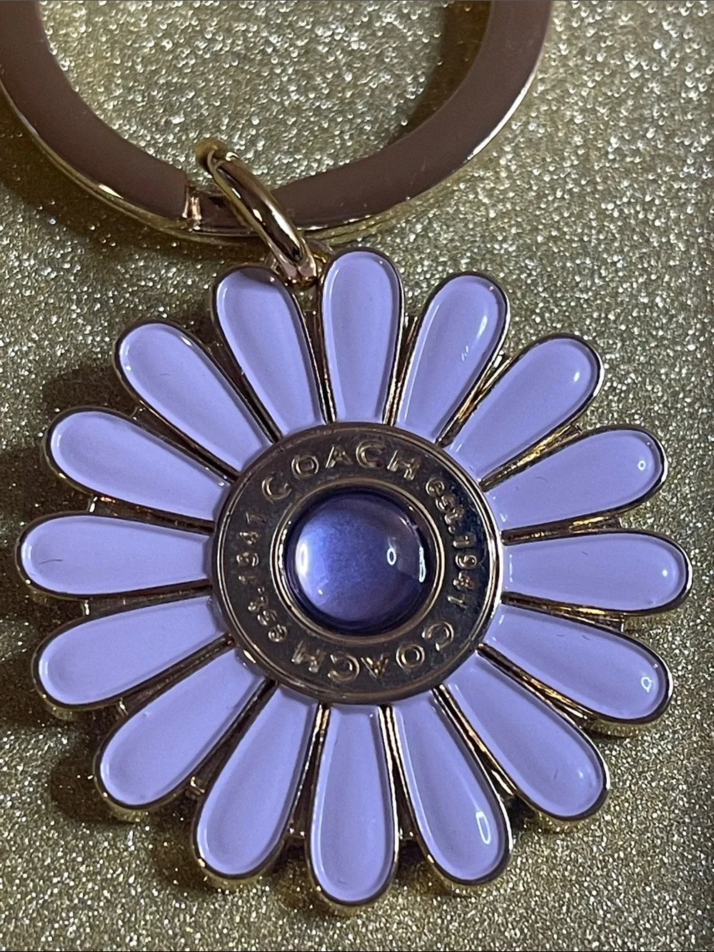 Coach Lavender Daisy Keyring with Gold-Tone Ring and Coach Pen